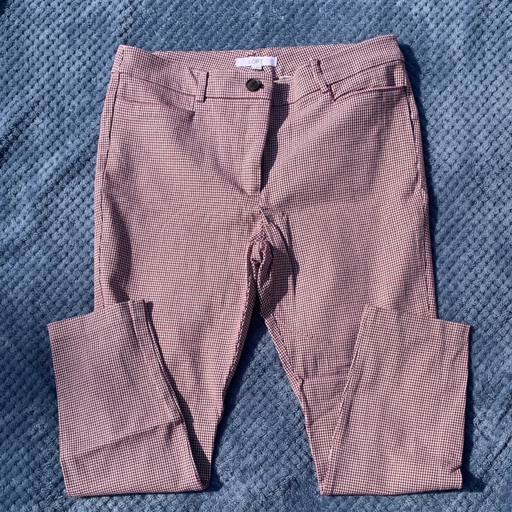 LOFT Burgundy and White Patterned Pants